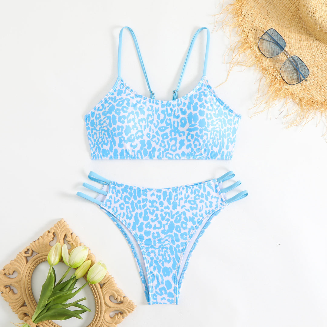 Damen Bikini-Set mit kreativem Leopardenmuster und verstellbaren Trägern R&B