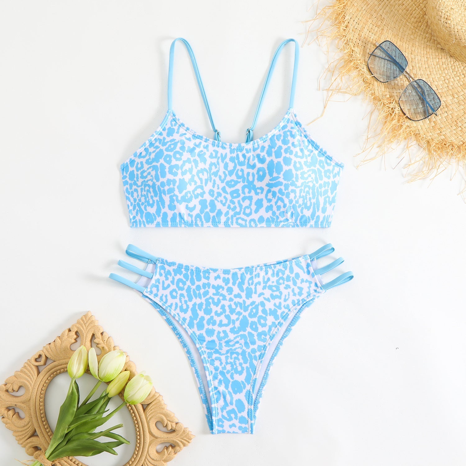 Damen Bikini-Set mit kreativem Leopardenmuster und verstellbaren Trägern R&B