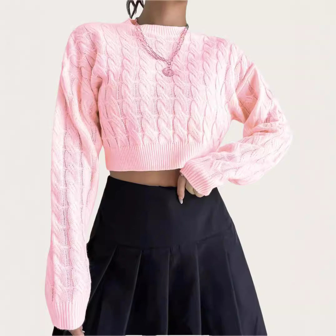 Damen kuscheliger Cropped Pullover mit Zopfmuster R&B