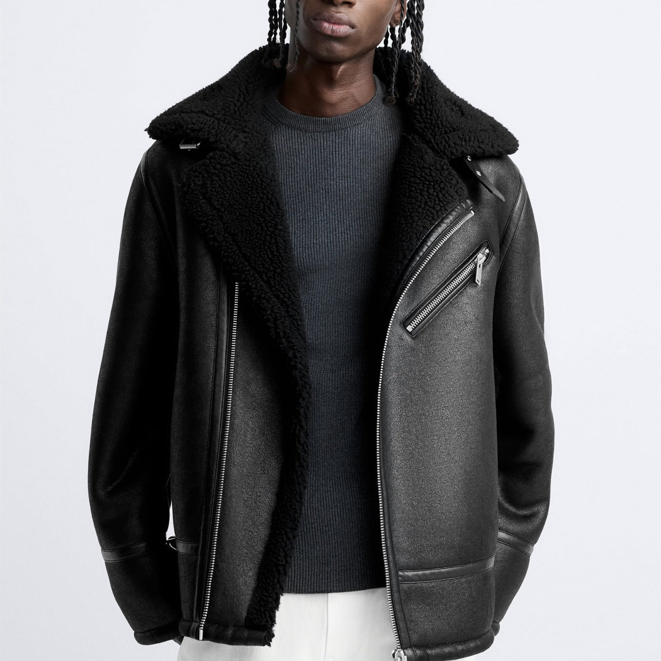 Herren kultige Bikerjacke mit weichem Futter und dreifach verstellbarem Kragen Hedi-Mode