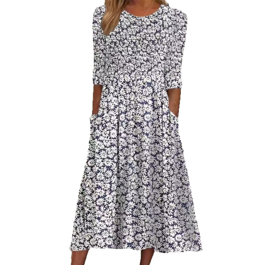 Damen nan Midikleid mit gerafftem Smock-Oberteil, Ellenbogenärmeln und praktischen Eingrifftaschen R&B