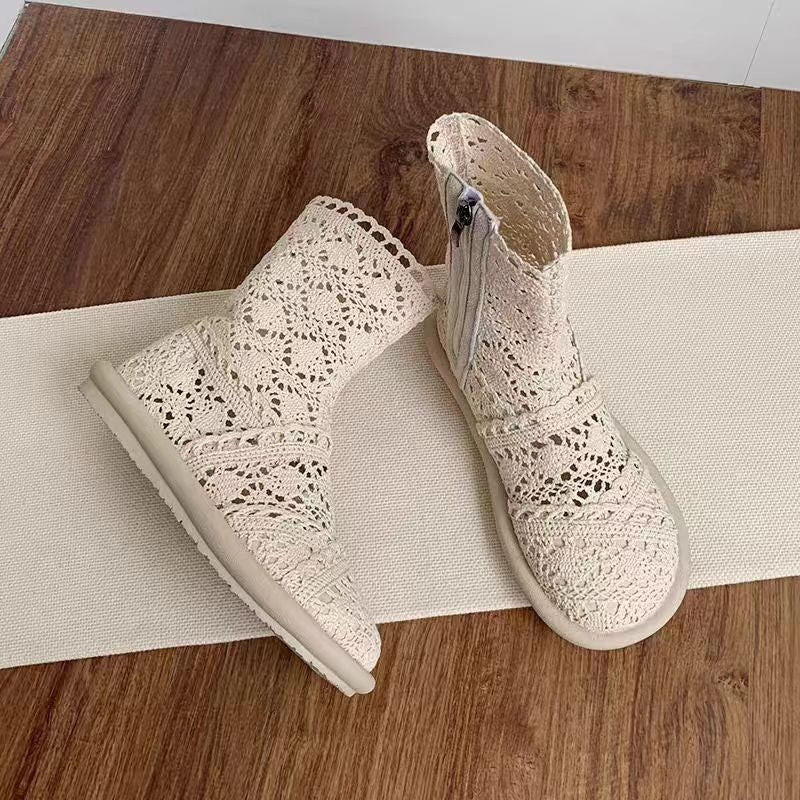 Damen Häkelstiefeletten mit atmungsaktiver Sohle und modischem Reißverschluss R&B