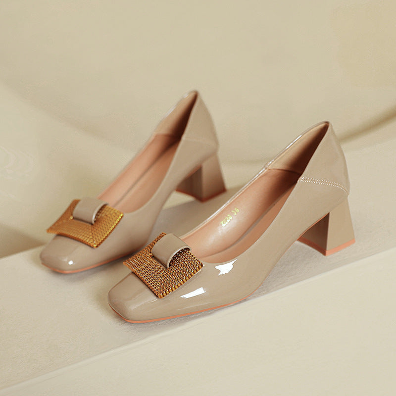 Damen Elegante Blockabsatz-Pumps mit verzierter Schnalle R&B
