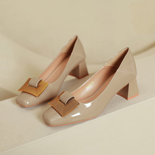 Damen Elegante Blockabsatz-Pumps mit verzierter Schnalle R&B