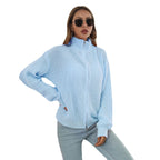 Damen lässiger Strickpulli mit hohem Kragen und Reißverschluss R&B