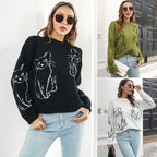 Damen Strickpullover mit verspieltem Katzenmotiv und lässigem Schnitt R&B
