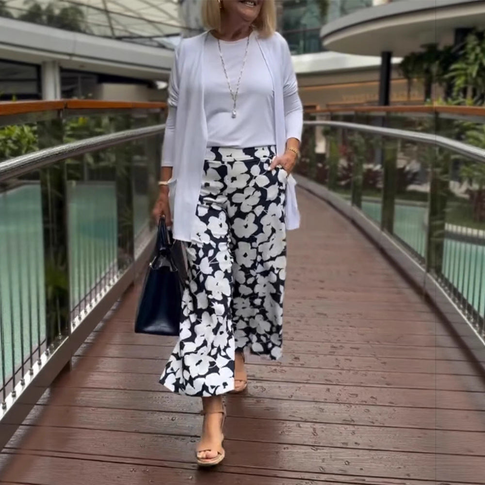 Damen Weite Culotte-Hose mit floralem Muster und elastischem Bund Heidi-Mode