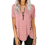 Damen Kurzarmshirt mit asymmetrischem Saum und Reißverschluss R&B