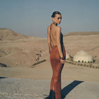 Damen elegantes Häkel-Maxikleid mit tiefem Rückenausschnitt R&B