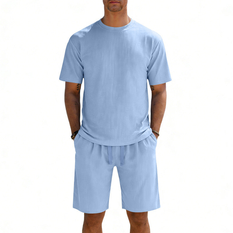 Herren nan Kurzarmshirt- und Bermudakombination aus geripptem Jersey mit elastischem Tunnelzugbund R&B