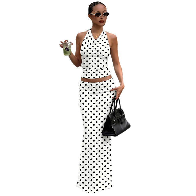 Damen Polka Dots Maxikleid Set R&B