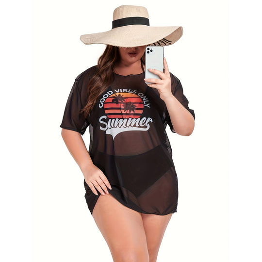 Damen Transparente Strandbluse mit sommerlichem Aufdruck R&B