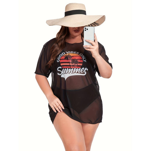 Damen Transparente Strandbluse mit sommerlichem Aufdruck R&B