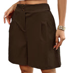 Damen Hochtaillierte Shorts mit doppeltem Knopfverschluss und Falten R&B