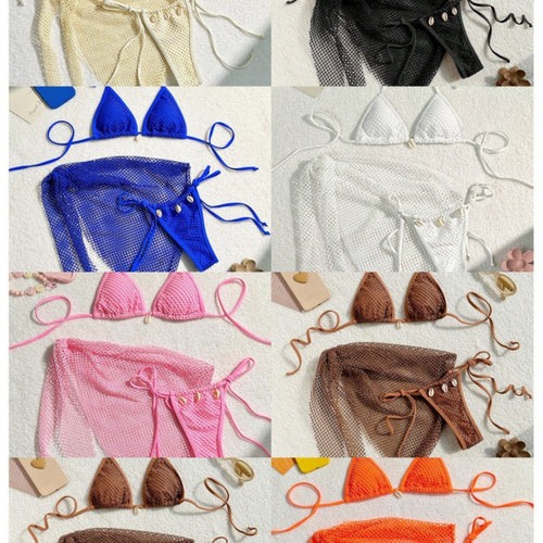 Damen Netz-Bikini-Set mit modischen Schleifen und Muscheldetails R&B
