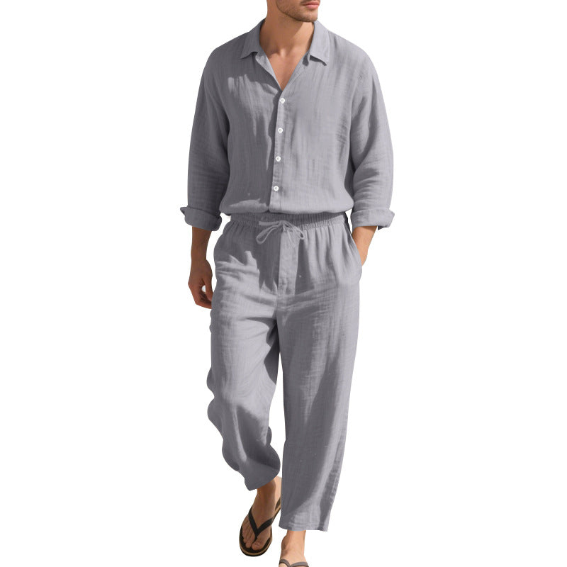 Herren Leinen-Loungeanzug mit elastischem Bund und praktischem Knopfdesign