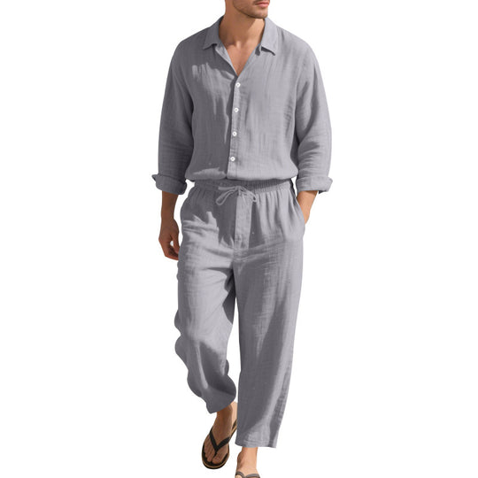Herren Leinen-Loungeanzug mit elastischem Bund und praktischem Knopfdesign R&B