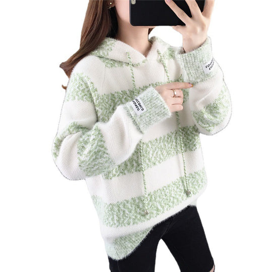 Damen Freizeit Hoodie mit strukturiertem Streifenmuster und Kordelzug R&B
