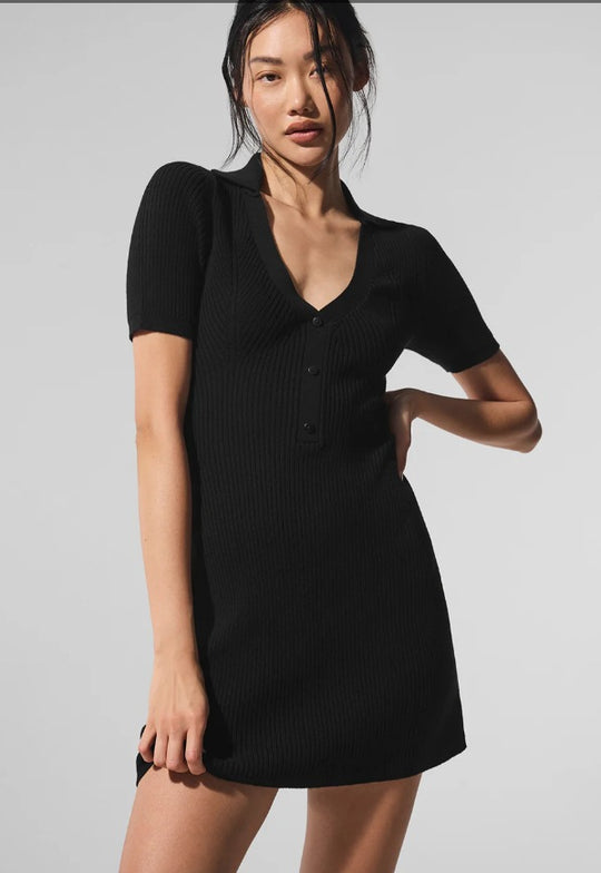 Damen Kurzarm Strickkleid mit Polo-Kragen und Knopfleiste R&B
