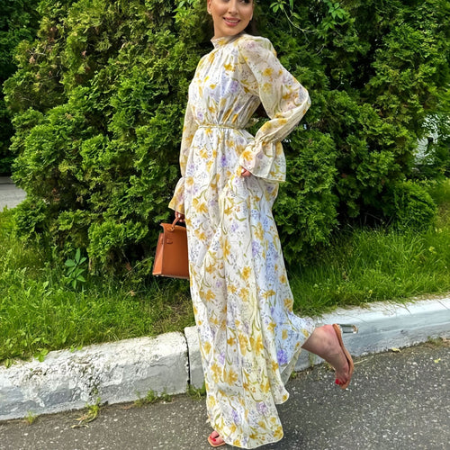 Damen Maxikleid mit elegantem Blumenmuster und Rüschendetails R&B