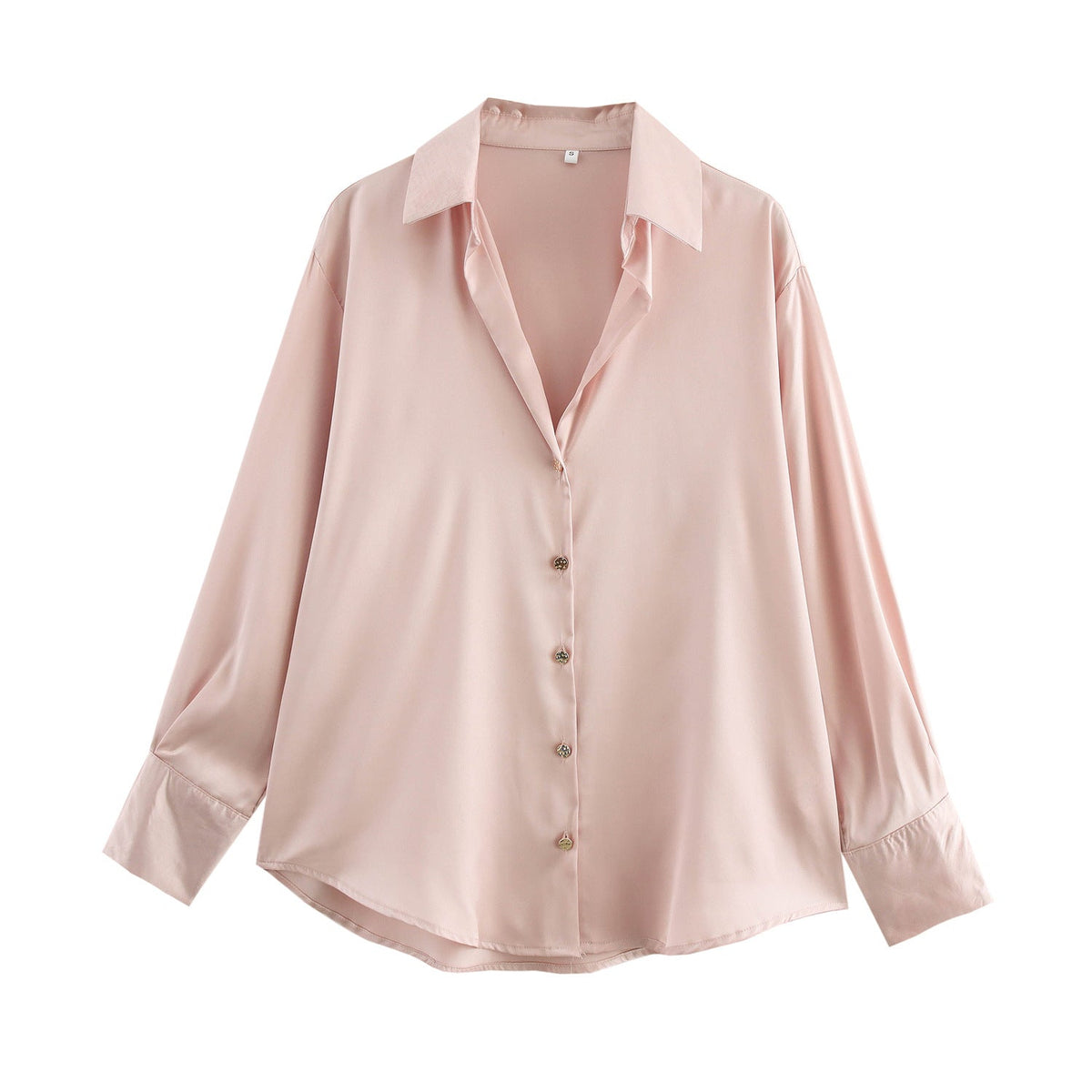 Damen nan oversized Satinbluse mit Hemdkragen, verlängerten Manschetten und abgerundetem Saum R&B
