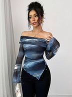 Damen Elegante und figurbetonte Bluse mit Off-Shoulder-Design R&B