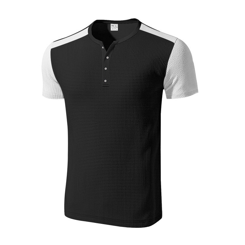 Herren Kurzarm-Henley-T-Shirt mit strukturierter Oberfläche und dezenter Knopfleiste R&B