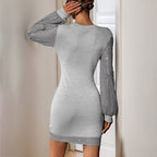 Damen Mini-Kleid mit voluminösen Ärmeln und strukturierter Oberfläche
