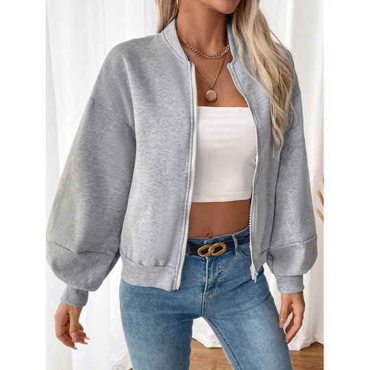 Damen sportliche Sweatjacke mit voluminösen Ärmeln und hohem Kragen R&B