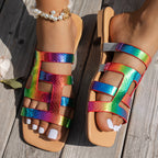 Damen Sommerliche Rutschfeste Sandalen mit Mehrfarbigem Riemen Design R&B