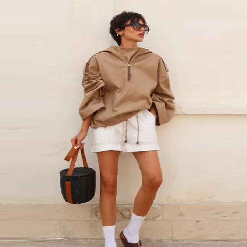 Damen Kapuzenpullover mit lässigem Schnitt und Reißverschluss R&B