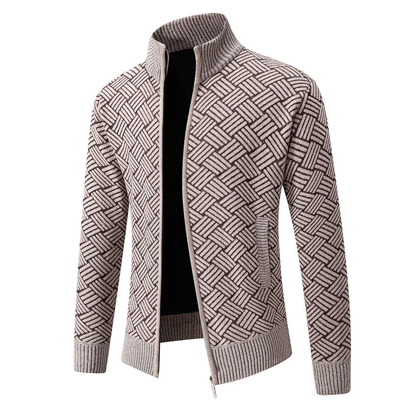 Herren Strickjacke mit modernem Karomuster R&B