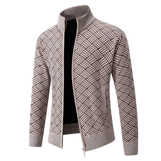 Herren Strickjacke mit modernem Karomuster R&B