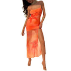 Damen Maxikleid mit seitlichem Schlitz und floralen Akzenten R&B