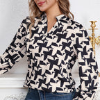 Damen Bluse mit modernem geometrischem Muster und eleganten Rüschendetails R&B