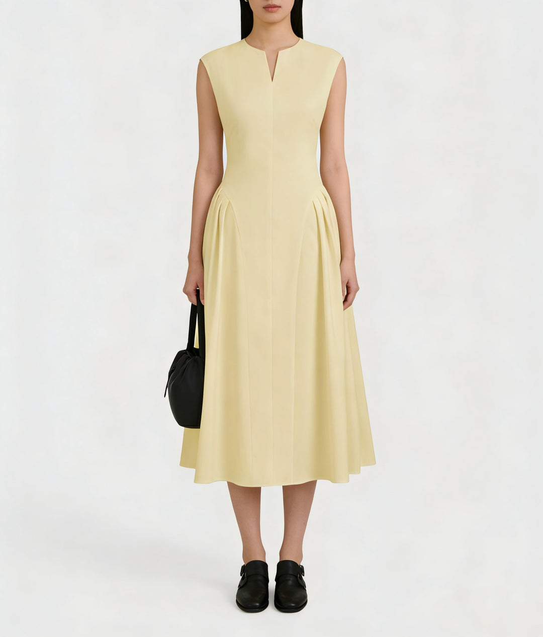 Damen elegantes Maxikleid mit voluminösen Falten und ärmellosem Design R&B