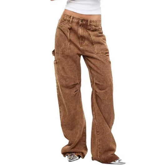 Damen lässige Cargo-Jeans mit verstellbarem Bund R&B