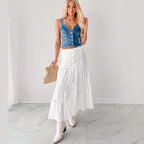 Damen Denim-Trägertop mit tiefem V-Ausschnitt und Knopfleiste R&B