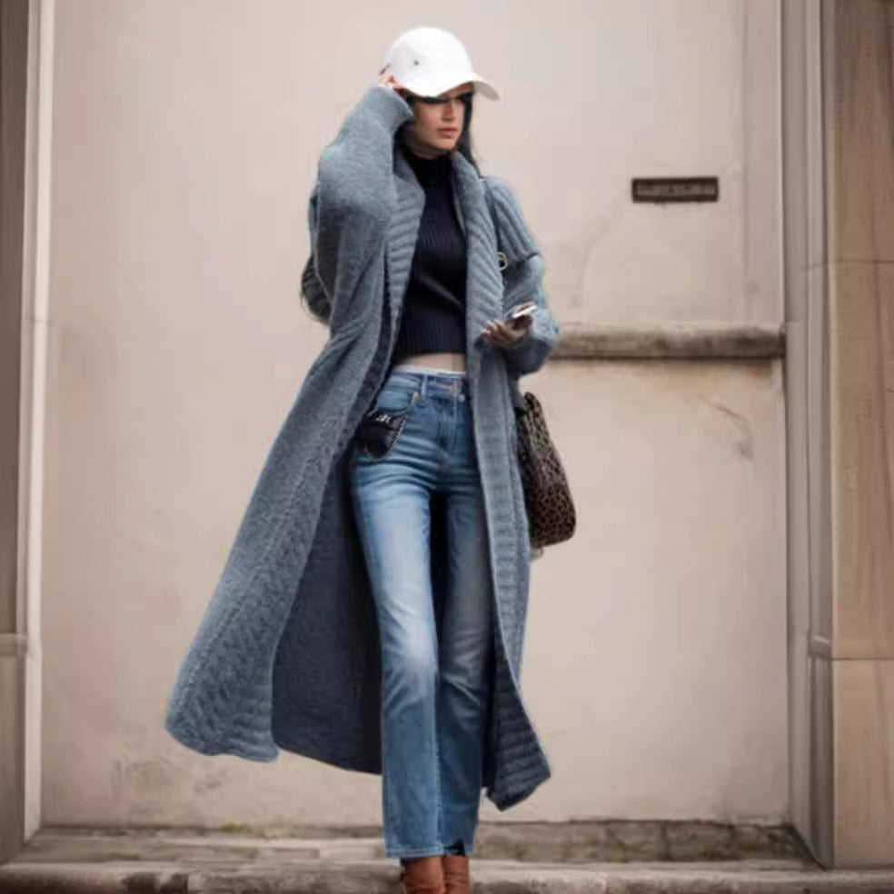 Damen Oversized Strickmantel mit voluminösen Ärmeln und elegantem Revers R&B