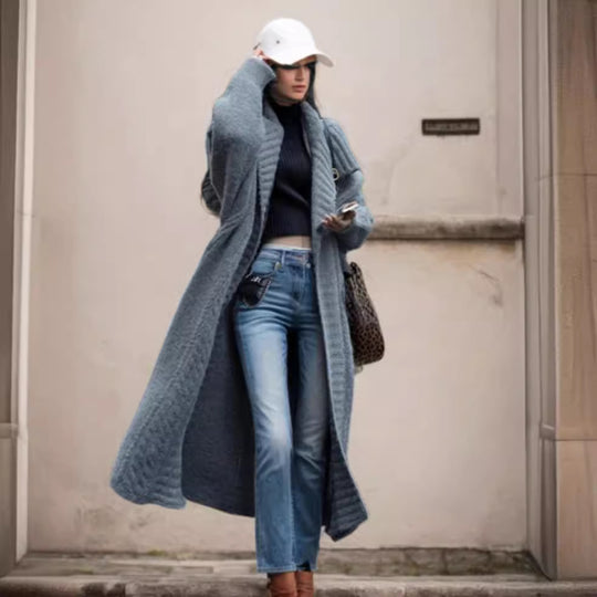 Damen Oversized Strickmantel mit voluminösen Ärmeln und elegantem Revers R&B