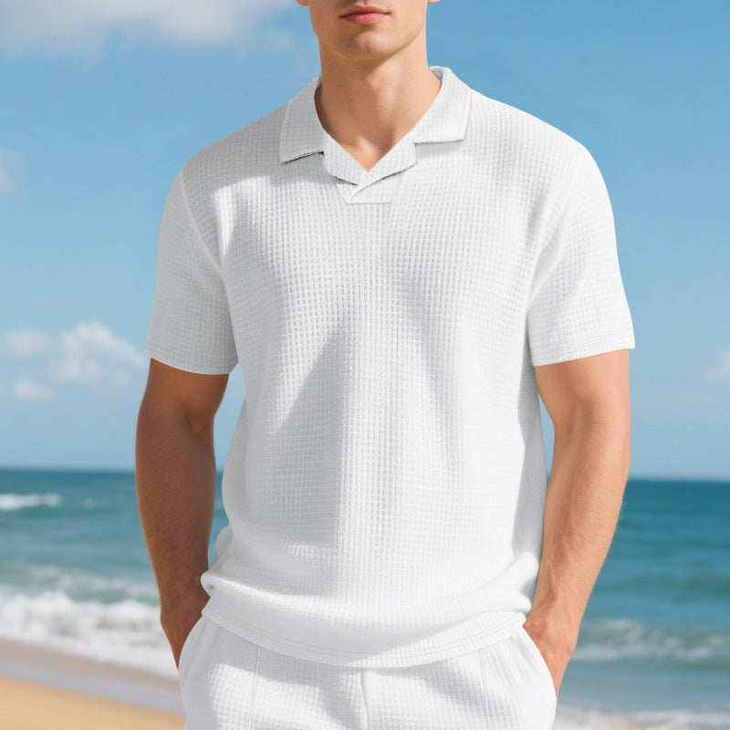 Herren Kurzarm Poloshirt mit strukturiertem Design und modernem Stehkragen R&B