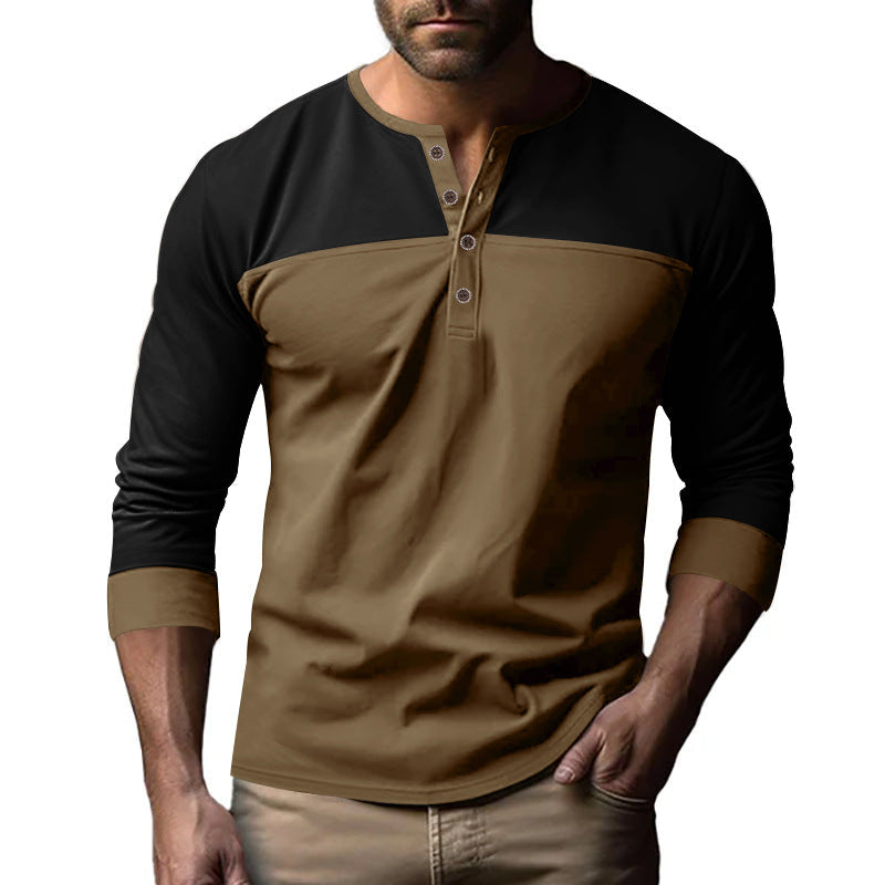 Herren Langarm-Henley-Shirt mit kontrastierenden Einsätzen R&B