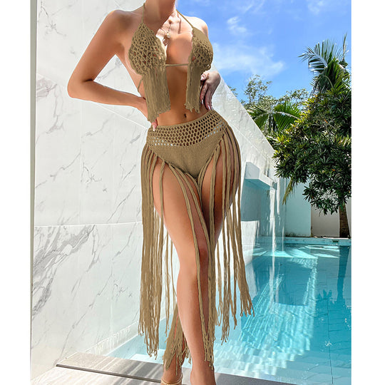 Damen Häkel-Bikini-Set mit fransigen Akzenten und einzigartigem Schnitt R&B