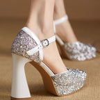 Damen Glitzernde Plateau-Pumps mit elegantem Riemchen