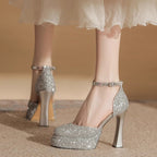 Damen Glitzernde Plateau-Pumps mit elegantem Knöchelriemen R&B