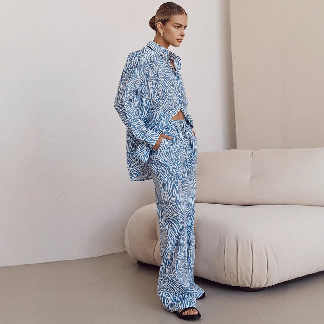 Damen Stilsicheres Lounge-Set aus leichter Baumwolle mit trendigem Zebra-Print R&B