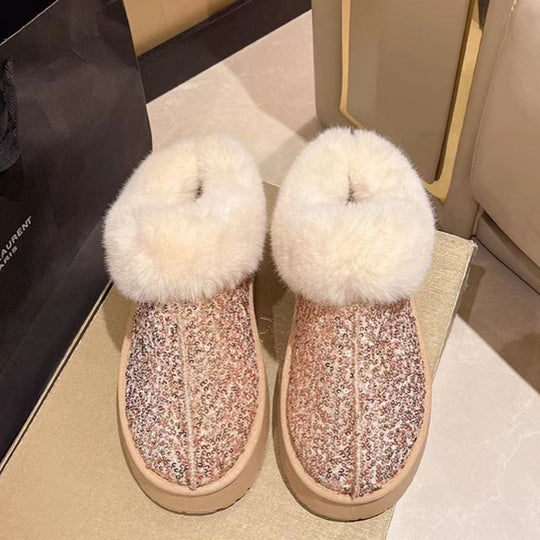 Damen Flauschige Glitzer Hausschuhe R&B