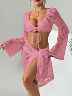Damen gehäkelter Strandüberwurf mit eleganten Schlagärmel R&B