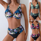 Damen Hochtailliertes Bikini-Set mit modischem Floral-Muster R&B