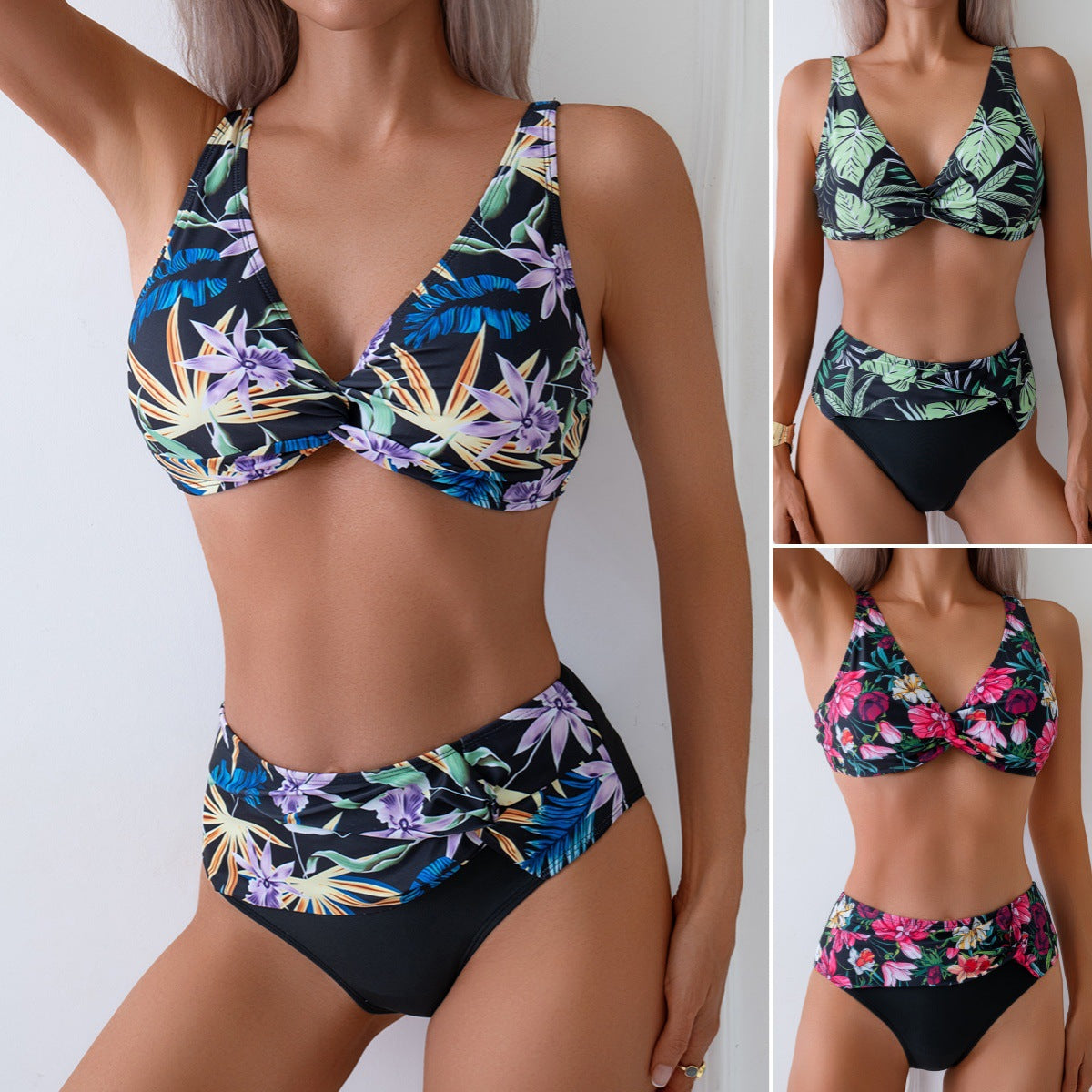 Damen Hochtailliertes Bikini-Set mit modischem Floral-Muster R&B